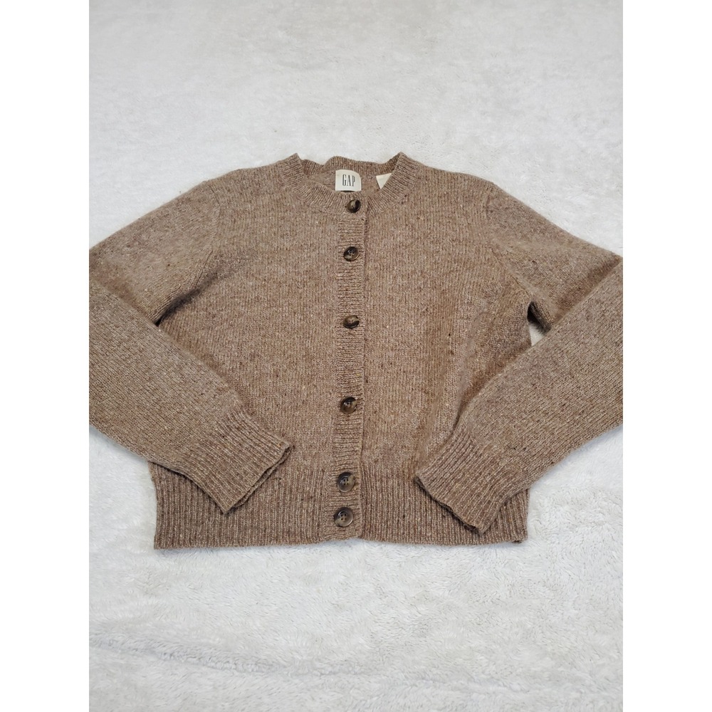 Gap Brown Wool Speckled Knit Wool Cropped Cardigan Medium Classic Old Money Boho